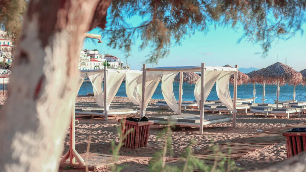 The beach in front of the hotel