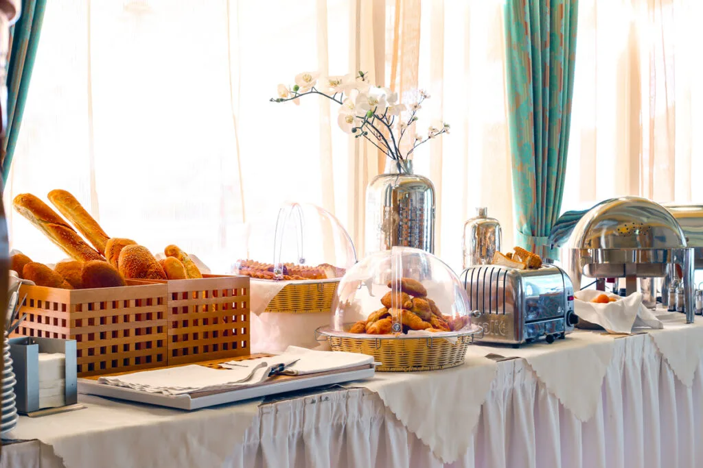 Hotel breakfast in Andros — buffet table