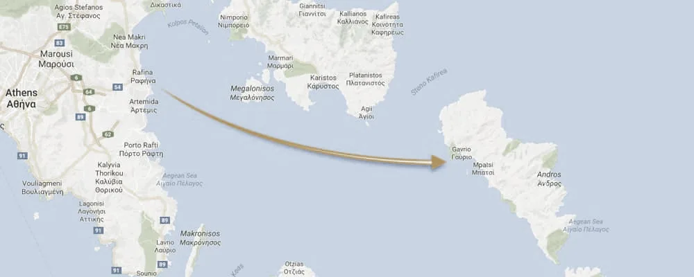 Ferry route from Rafina to Gavrio, Andros