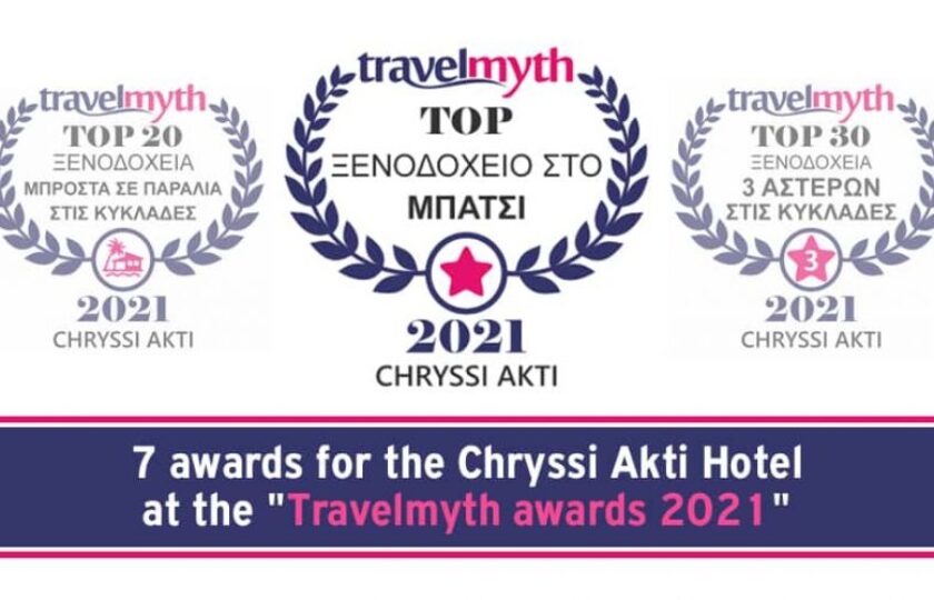 Το Chryssi Akti Hotel διακρίθηκε με 7 βραβεία στα “Travelmyth Awards 2021”
